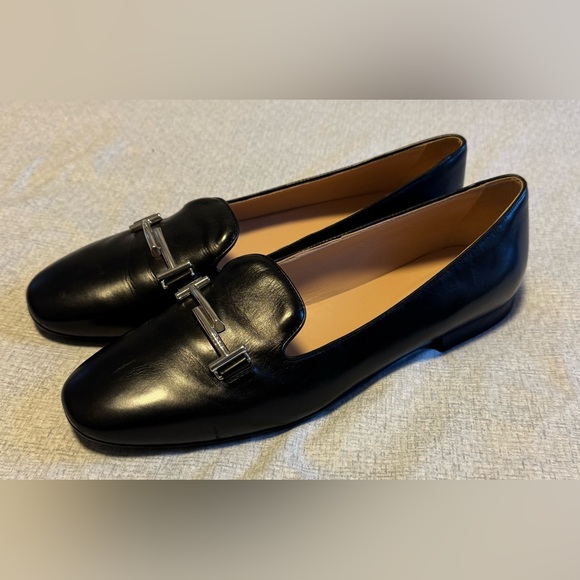 Tod's Size 41 11 Black Leather Double T Smoking Slippers - Picture 3 of 9